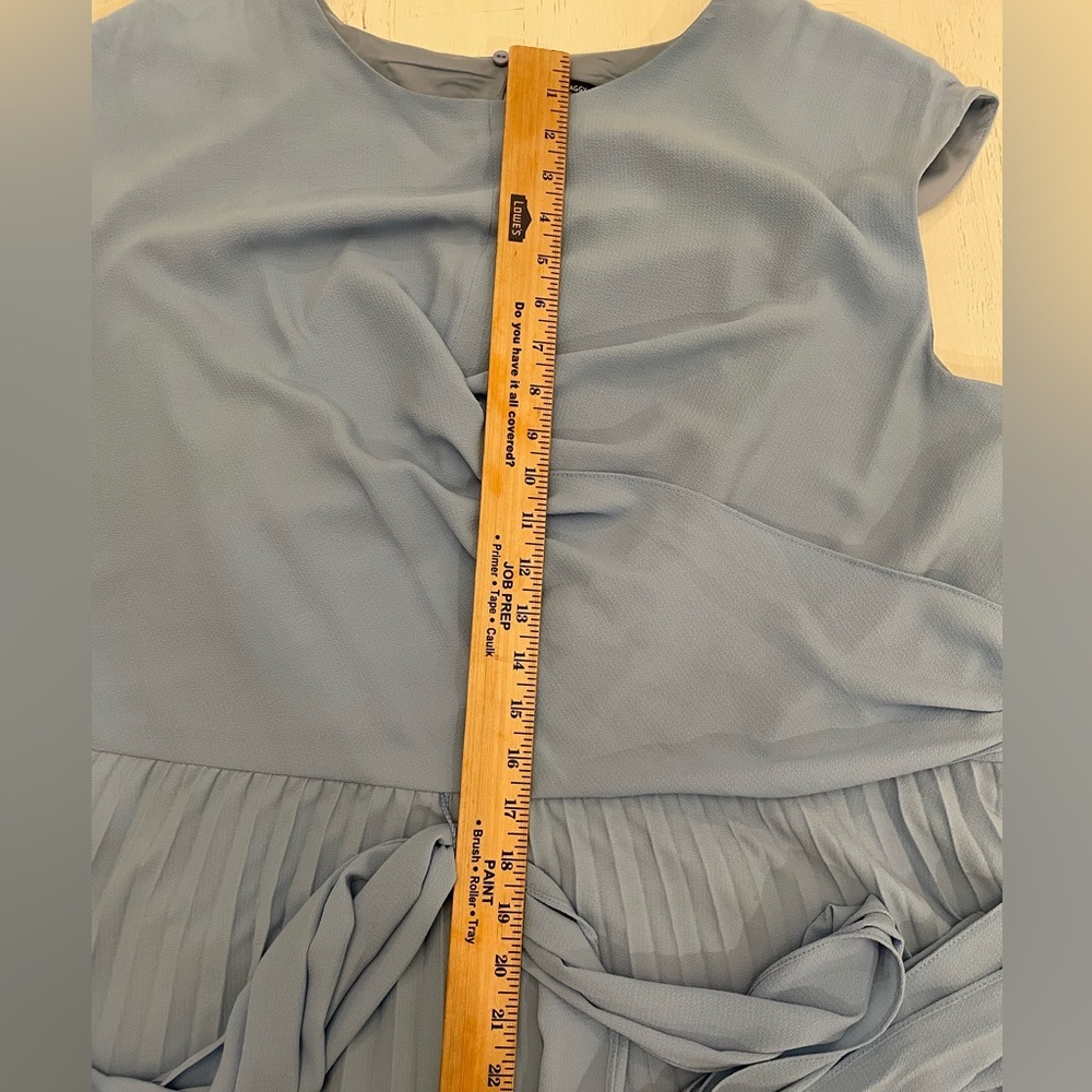 Sky Blue Pleated Faux Wrap Dress Maggie London Size 24-W - Picture 8 of 10